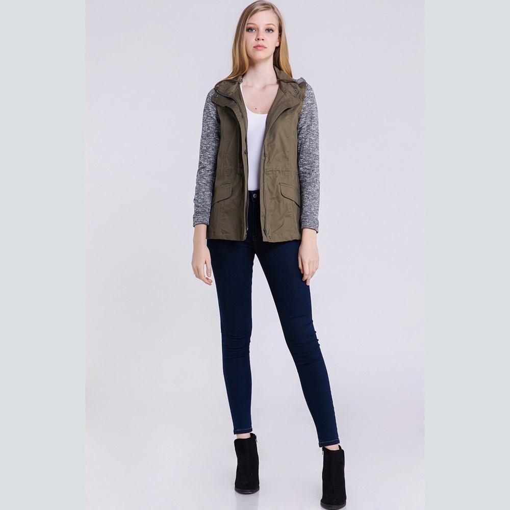 Olive hoodie grey trim jacket - Picture 3 of 8